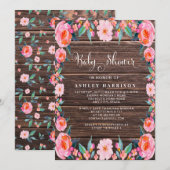 Rustige Waterverf Baby shower van houtroze flora Kaart (Voorkant / Achterkant)