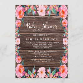 Rustige Waterverf Baby shower van houtroze flora Kaart