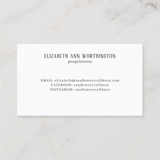 Rustige Waterverf Barn en zonnebloemen Land Visitekaartje (Achterkant)