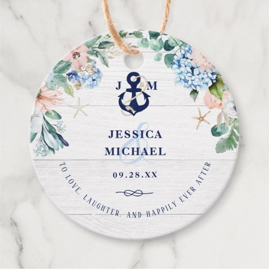 Rustige Waterverf Beach Nautical Floral Wedding Bedankjes Labels (Voorkant)