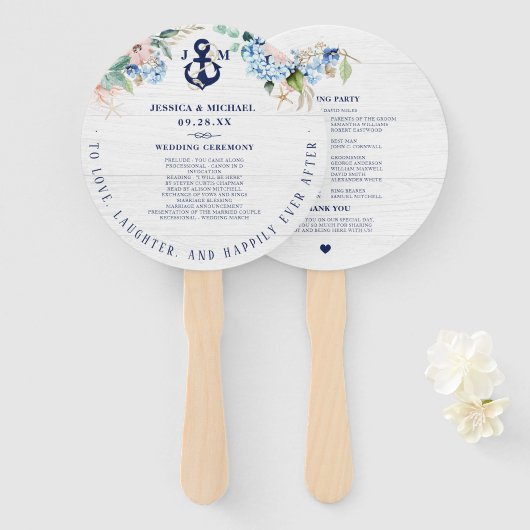 Rustige Waterverf Beach Nautical Floral Wedding Handwaaier (Voorkant en achterkant)