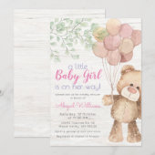 Rustige Waterverf Beer ballonnen - Girl Baby showe Kaart (Voorkant / Achterkant)