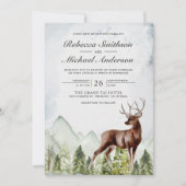 Rustige Waterverf Berg Forest Deer Wedding Kaart (Voorkant)