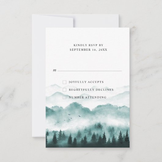 Rustige Waterverf bergbomen RSVP Kaartje (Voorkant)