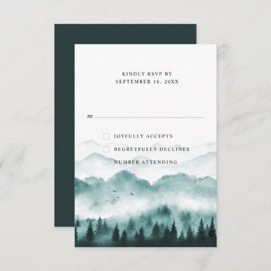 Rustige Waterverf bergbomen RSVP Kaartje (Voorkant / Achterkant)