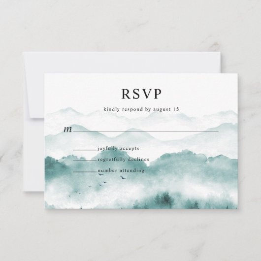 Rustige Waterverf bergbomen RSVP Kaartje (Voorkant)