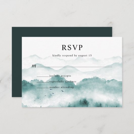 Rustige Waterverf bergbomen RSVP Kaartje (Voorkant / Achterkant)