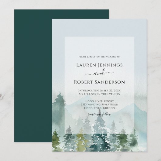 Rustige Waterverf Bergdenbomen Kaart (Voorkant / Achterkant)