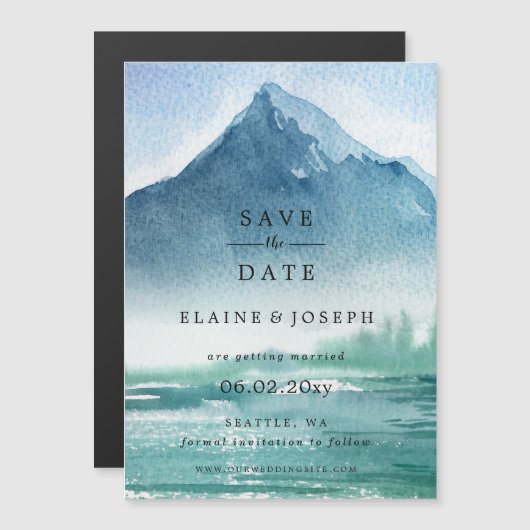 Rustige Waterverf bergen meer sparen de datum (Voorkant / Achterkant)