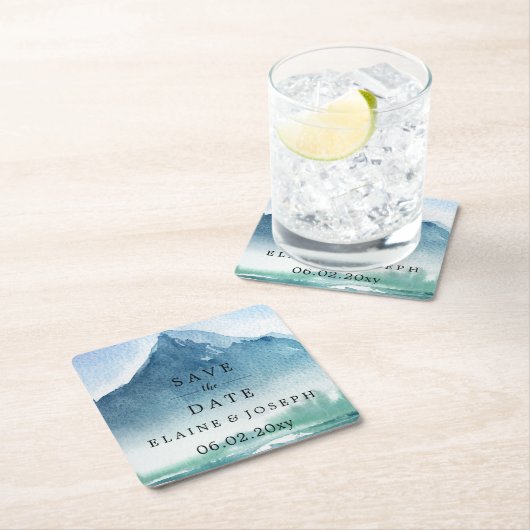 Rustige Waterverf bergen meer sparen de datum Kartonnen Onderzetters (Insitu)