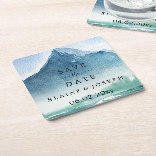 Rustige Waterverf bergen meer sparen de datum Kartonnen Onderzetters (Schuin)