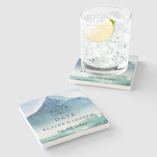 Rustige Waterverf bergen meer sparen de datum Stenen Onderzetter (Zijkant)