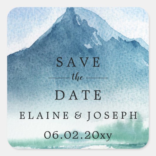 Rustige Waterverf bergen meer sparen de datum Vierkante Sticker (Voorkant)