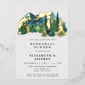 Rustige Waterverf bergen Pine-repetitie Dinner Folie Uitnodiging (Voorkant)