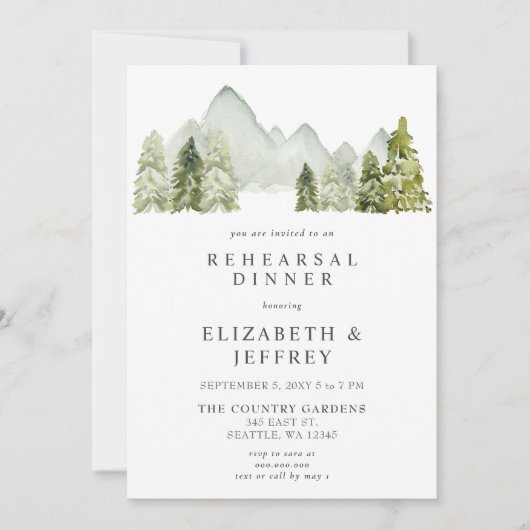 Rustige Waterverf bergen Pine-repetitie Dinner Kaart (Voorkant)