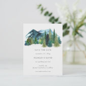 Rustige Waterverf bergen pine sparen de datum Aankondigingskaart (Staand voorkant)