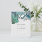 Rustige Waterverf bergen pine sparen de datum Aankondigingskaart (Staand voorkant)