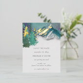 Rustige Waterverf bergen pine sparen de datum Folie Feestdagen Briefkaart (Staand Voorkant)