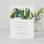 Rustige Waterverf bergen pine sparen de datum Folie Uitnodiging (Staand Voorkant)