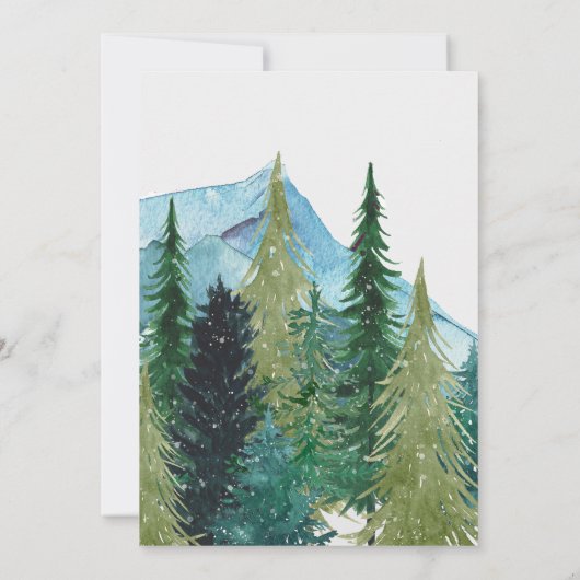 Rustige Waterverf bergen pine sparen de datum Kaart (Achterkant)