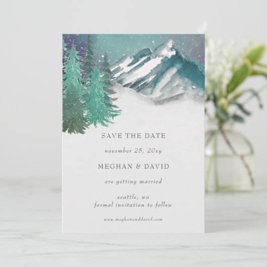 Rustige Waterverf bergen pine sparen de datum Kaart (Staand voorkant)