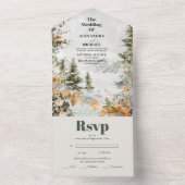 Rustige Waterverf bergen Pine Winter Wedding All In One Uitnodiging (Binnen)