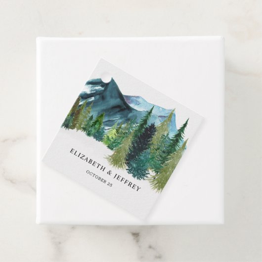 Rustige Waterverf bergen Pine Winter Wedding Bedankjes Labels (In situ)