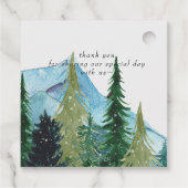 Rustige Waterverf bergen Pine Winter Wedding Bedankjes Labels (Achterkant)