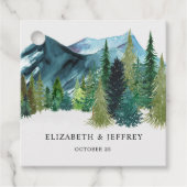 Rustige Waterverf bergen Pine Winter Wedding Bedankjes Labels (Voorkant)