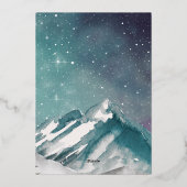 Rustige Waterverf bergen Pine Winter Wedding Folie Uitnodiging (Achterkant)