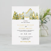 Rustige Waterverf bergen Pine Winter Wedding Folie Uitnodiging (Staand Voorkant)