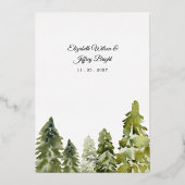 Rustige Waterverf bergen Pine Winter Wedding Folie Uitnodiging (Achterkant)