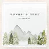 Rustige Waterverf bergen Pine Winter Wedding Glazen Onderzetter (Voorkant)