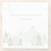 Rustige Waterverf bergen Pine Winter Wedding Glazen Onderzetter (Achterkant)