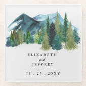 Rustige Waterverf bergen Pine Winter Wedding Glazen Onderzetter (Voorkant)