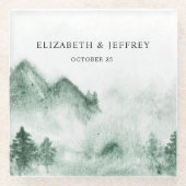 Rustige Waterverf bergen Pine Winter Wedding Glazen Onderzetter (Voorkant)