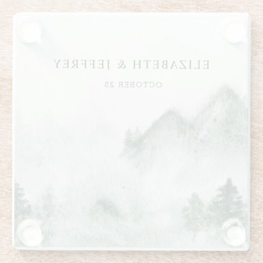 Rustige Waterverf bergen Pine Winter Wedding Glazen Onderzetter (Achterkant)