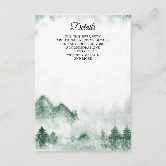 Rustige Waterverf bergen Pine Winter Wedding Informatiekaartje (Voorkant)