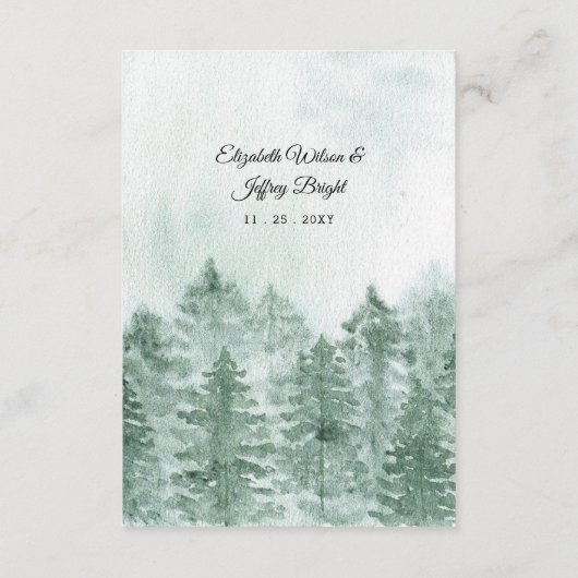 Rustige Waterverf bergen Pine Winter Wedding Informatiekaartje (Achterkant)