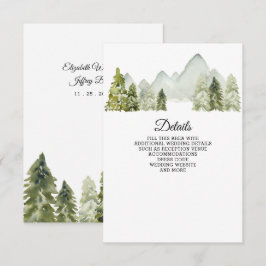 Rustige Waterverf bergen Pine Winter Wedding Informatiekaartje