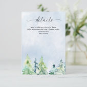 Rustige Waterverf bergen Pine Winter Wedding Informatiekaartje (Staand voorkant)