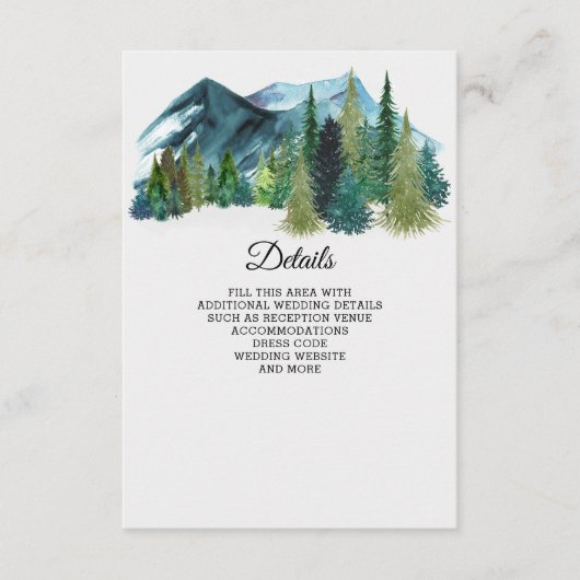 Rustige Waterverf bergen Pine Winter Wedding Informatiekaartje (Voorkant)