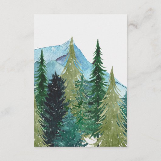 Rustige Waterverf bergen Pine Winter Wedding Informatiekaartje (Achterkant)