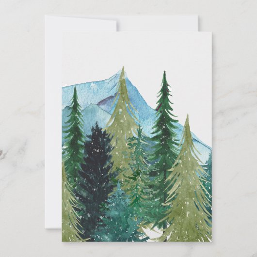 Rustige Waterverf bergen Pine Winter Wedding Kaart (Achterkant)