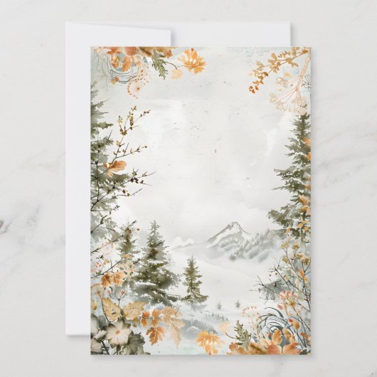 Rustige Waterverf bergen Pine Winter Wedding Kaart (Achterkant)