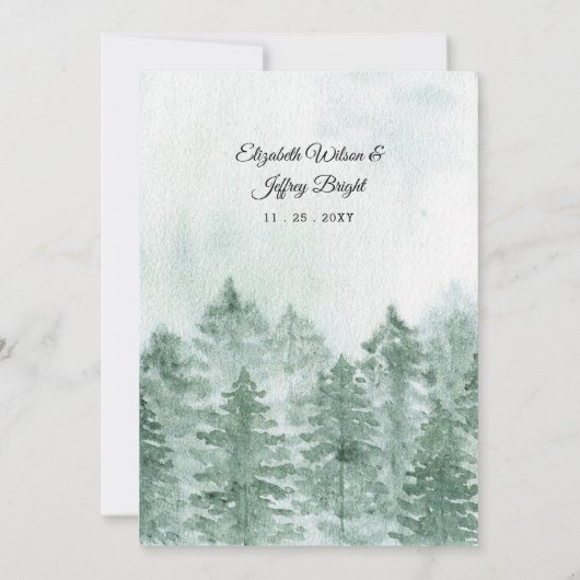 Rustige Waterverf bergen Pine Winter Wedding Kaart (Achterkant)
