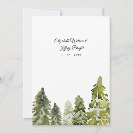 Rustige Waterverf bergen Pine Winter Wedding Kaart (Achterkant)