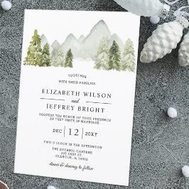 Rustige Waterverf bergen Pine Winter Wedding Kaart