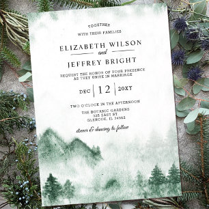 Rustige Waterverf bergen Pine Winter Wedding Kaart