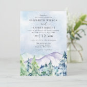 Rustige Waterverf bergen Pine Winter Wedding Kaart (Staand voorkant)